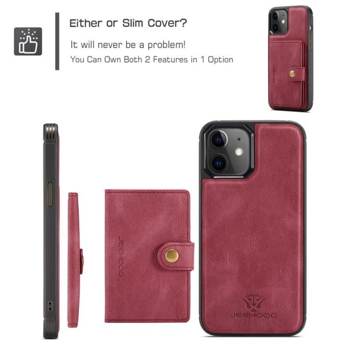 JEEHOOD - JEEHOOD iPhone 12 / 12 Pro Fodral Läder Magnetiskt - Röd