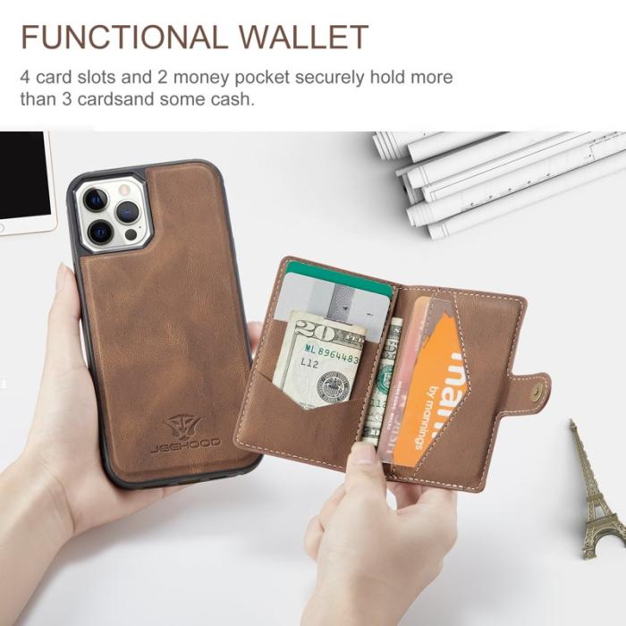 JEEHOOD - JEEHOOD iPhone 12 Pro Max Fodral Äkta Läder Magnetisk - Brun