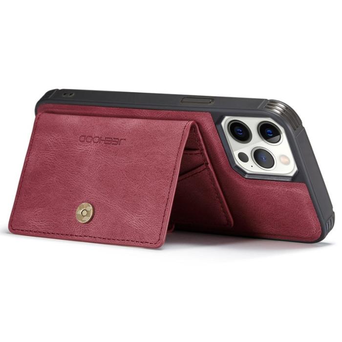 JEEHOOD - JEEHOOD iPhone 12 Pro Max Fodral Äkta Läder Magnetisk - Röd