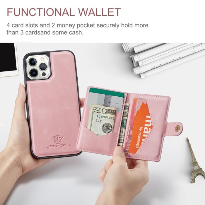 JEEHOOD - JEEHOOD iPhone 12 Pro Max Fodral Äkta Läder Magnetisk - Rosa