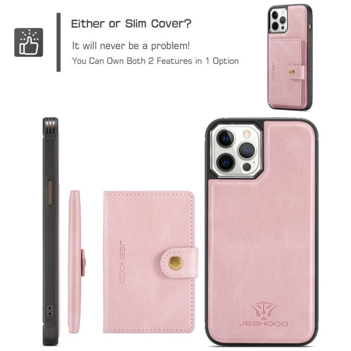 JEEHOOD - JEEHOOD iPhone 12 Pro Max Fodral Äkta Läder Magnetisk - Rosa