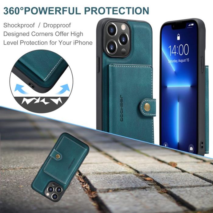 JEEHOOD - JEEHOOD iPhone 13 Pro Max Fodral Läder Plast Avtagbar - Blå