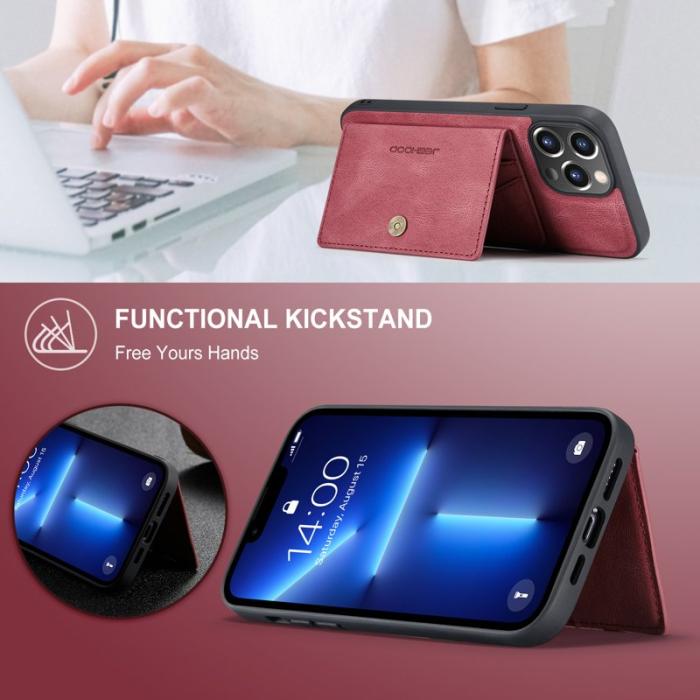 JEEHOOD - JEEHOOD iPhone 13 Pro Max Fodral Läder Plast Avtagbar - Röd