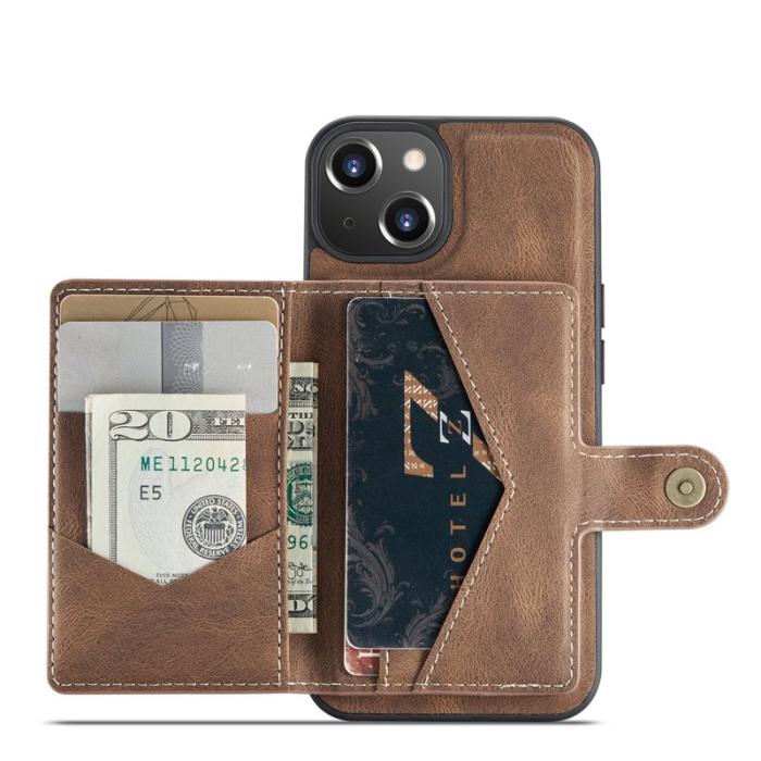 JEEHOOD - JEEHOOD iPhone 14 Fodral Läder Plast Magnetisk 2-i-1 - Brun