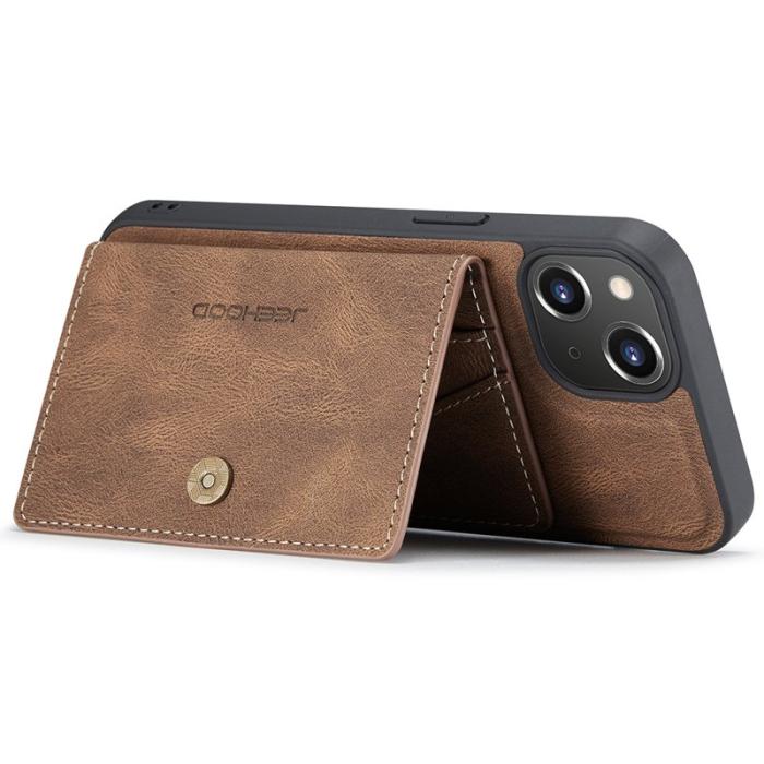 JEEHOOD - JEEHOOD iPhone 14 Fodral Läder Plast Magnetisk 2-i-1 - Brun