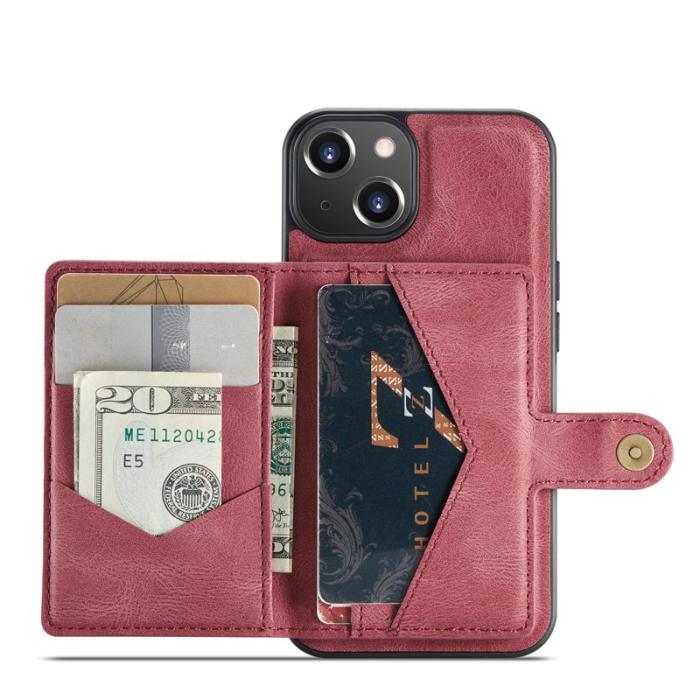 JEEHOOD - JEEHOOD iPhone 14 Fodral Läder Plast Magnetisk 2-i-1 - Röd