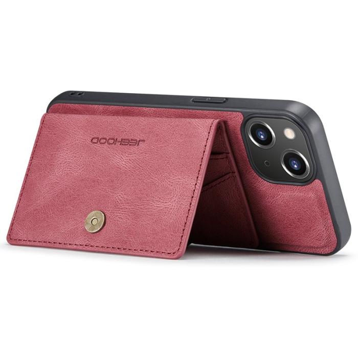 JEEHOOD - JEEHOOD iPhone 14 Fodral Läder Plast Magnetisk 2-i-1 - Röd
