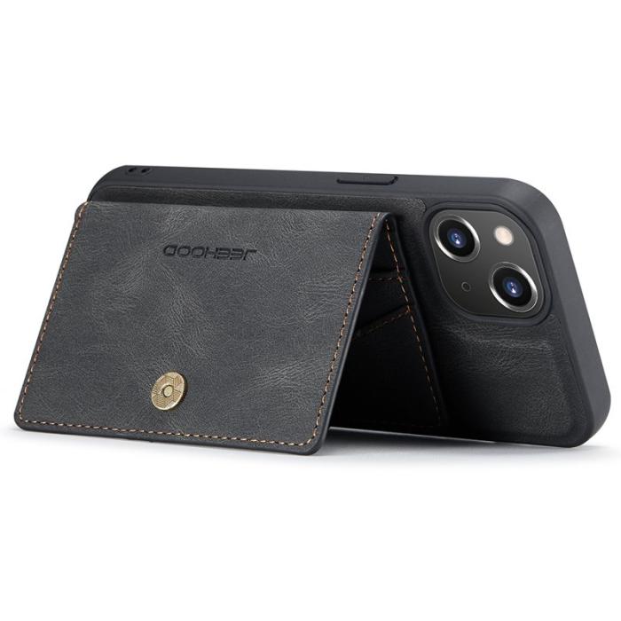 JEEHOOD - JEEHOOD iPhone 14 Fodral Läder Plast Magnetisk 2-i-1 - Svart