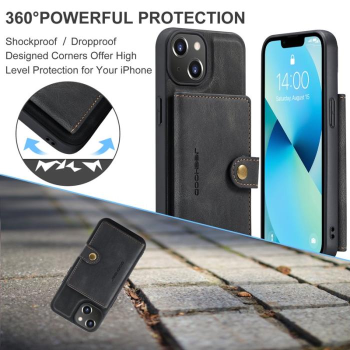 JEEHOOD - JEEHOOD iPhone 14 Fodral Läder Plast Magnetisk 2-i-1 - Svart
