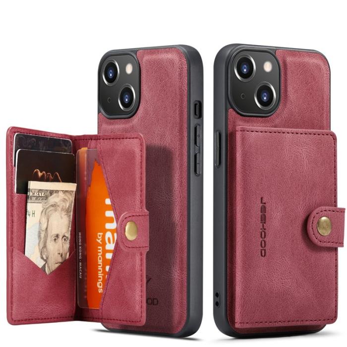 JEEHOOD - JEEHOOD iPhone 14 Plus Fodral Äkta Läder Magnetisk - Röd