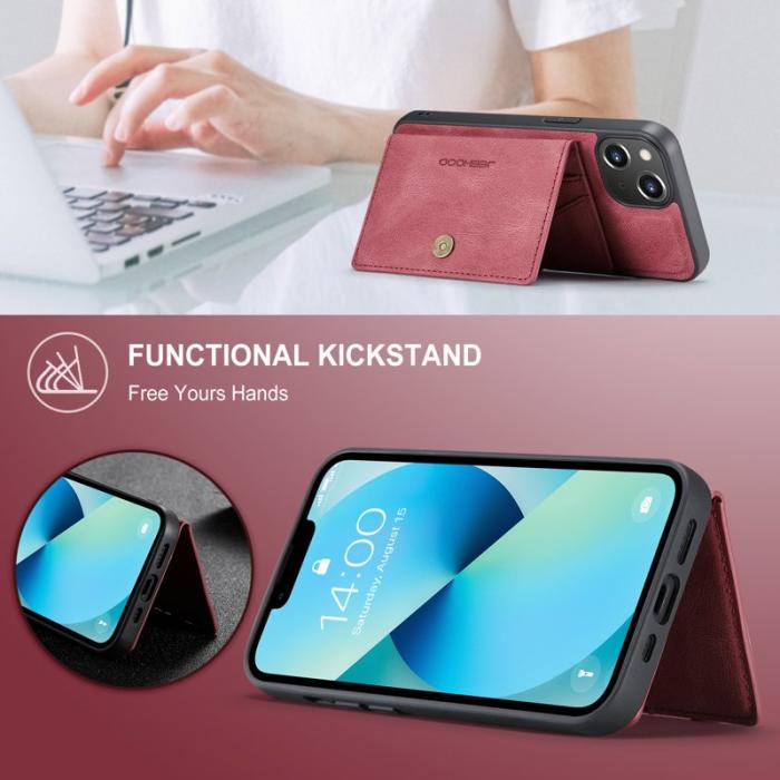 JEEHOOD - JEEHOOD iPhone 14 Plus Fodral Äkta Läder Magnetisk - Röd