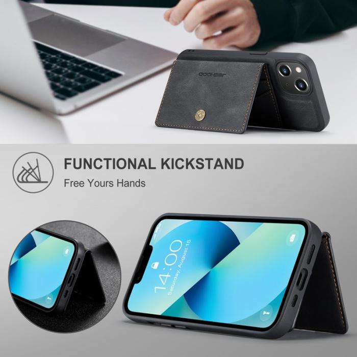 JEEHOOD - JEEHOOD iPhone 14 Plus Fodral Äkta Läder Magnetisk - Svart