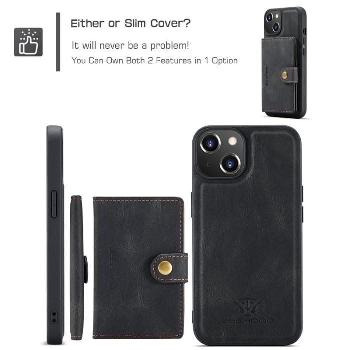 JEEHOOD - JEEHOOD iPhone 14 Plus Fodral Äkta Läder Magnetisk - Svart