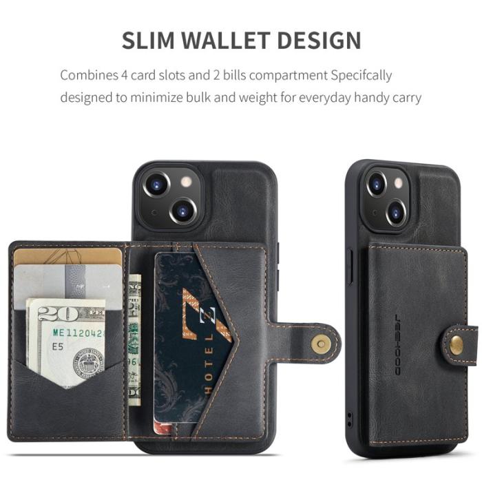 JEEHOOD - JEEHOOD iPhone 14 Plus Fodral Äkta Läder Magnetisk - Svart