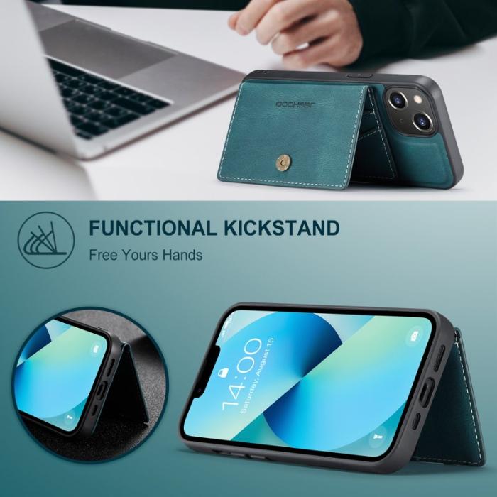 JEEHOOD - JEEHOOD iPhone 14 Plus Fodral Äkta Läder Med Magnetfäste - Blå