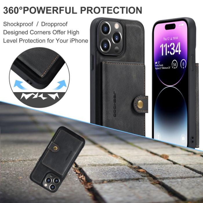 JEEHOOD - JEEHOOD iPhone 14 Pro Max Fodral Äkta Läder Plast - Svart