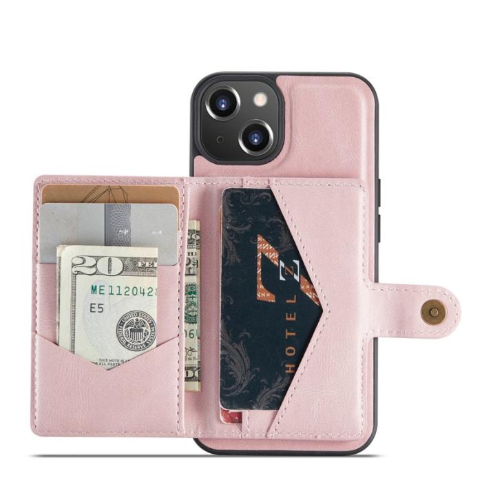 JEEHOOD - JEEHOOD iPhone 14 Skal Läder Plast Magnetisk 2-i-1 - Rosa