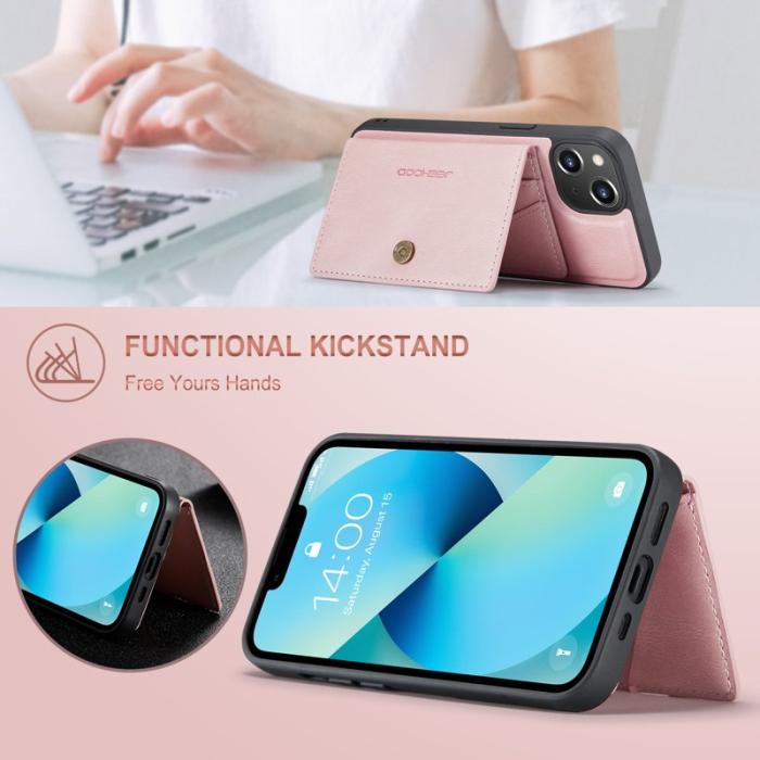 JEEHOOD - JEEHOOD iPhone 14 Skal Läder Plast Magnetisk 2-i-1 - Rosa