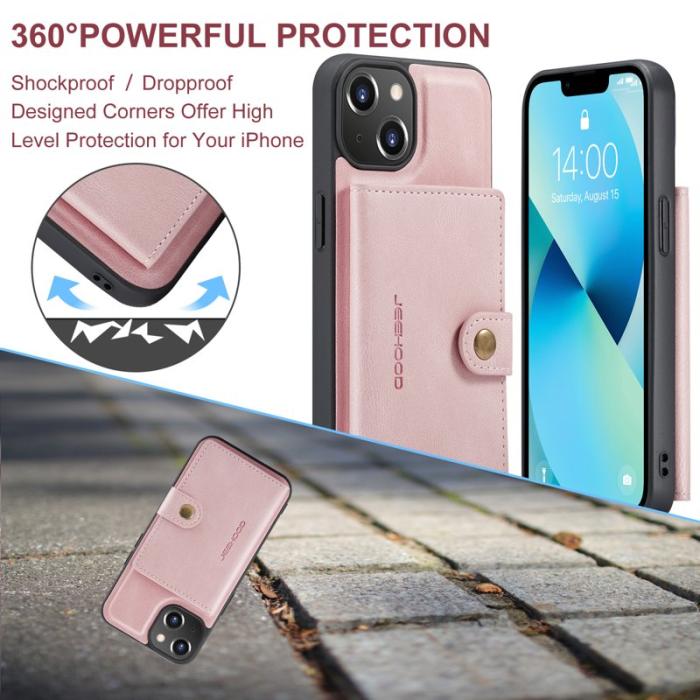 JEEHOOD - JEEHOOD iPhone 14 Skal Läder Plast Magnetisk 2-i-1 - Rosa