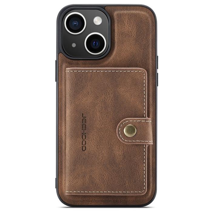 JEEHOOD - JEEHOOD iPhone 15 Plus Fodral KonstLäder Avtagbar - Brun