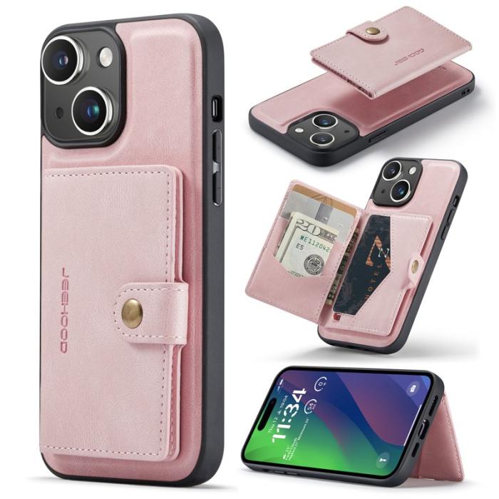JEEHOOD - JEEHOOD iPhone 15 Plus Fodral KonstLäder Avtagbar - Rosa