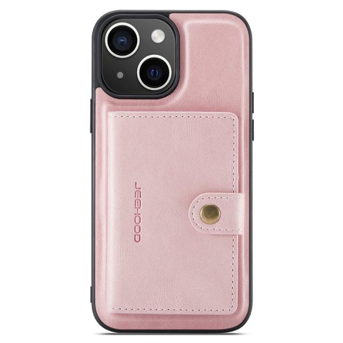 JEEHOOD - JEEHOOD iPhone 15 Plus Fodral KonstLäder Avtagbar - Rosa