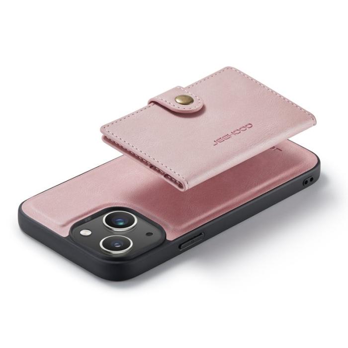JEEHOOD - JEEHOOD iPhone 15 Plus Fodral KonstLäder Avtagbar - Rosa