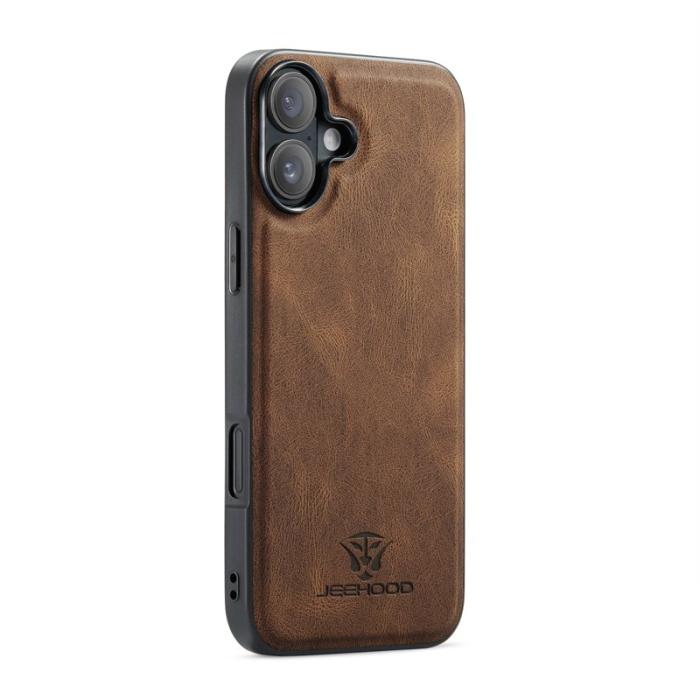 JEEHOOD - JEEHOOD iPhone 16 Fodral Äkta Läder + Plast Avtagbar - Brun