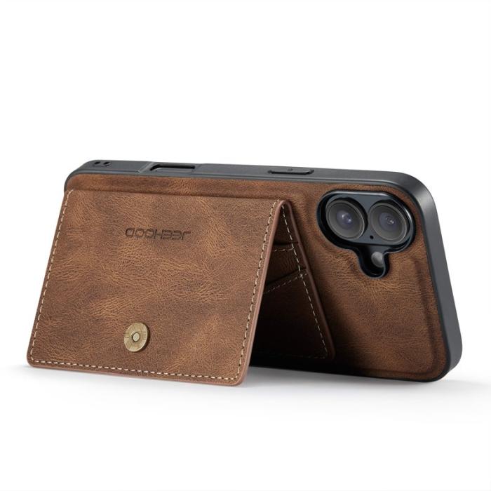 JEEHOOD - JEEHOOD iPhone 16 Fodral Äkta Läder + Plast Avtagbar - Brun