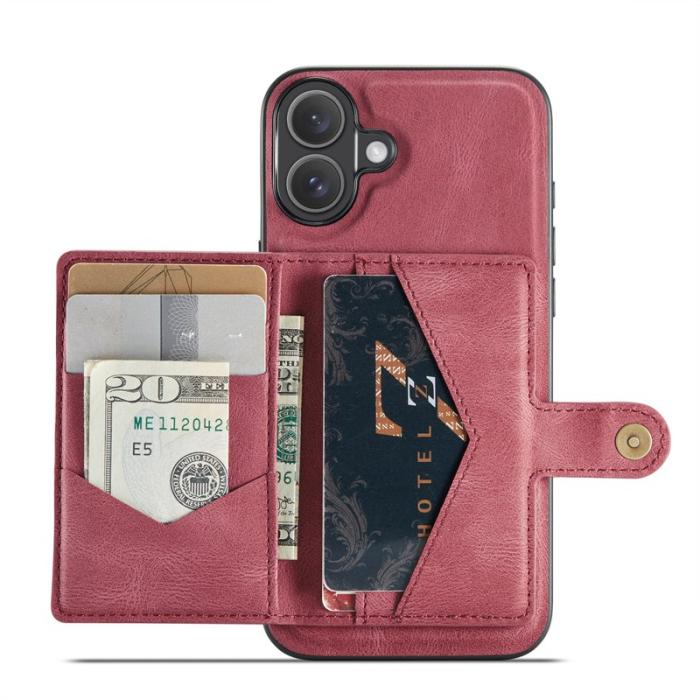 JEEHOOD - JEEHOOD iPhone 16 Fodral Äkta Läder + Plast Avtagbar - Röd