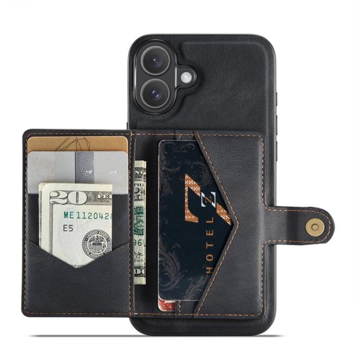 JEEHOOD - JEEHOOD iPhone 16 Fodral Äkta Läder + Plast Avtagbar - Svart