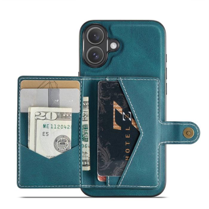 JEEHOOD - JEEHOOD iPhone 16 Plus Fodral Äkta Läder + Plast Avtagbar - Blå