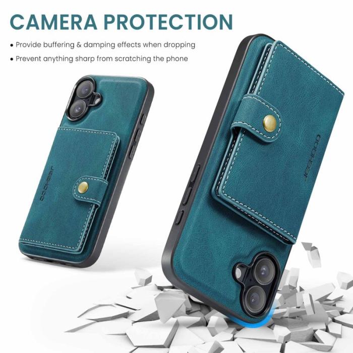 JEEHOOD - JEEHOOD iPhone 16 Plus Fodral Äkta Läder + Plast Avtagbar - Blå