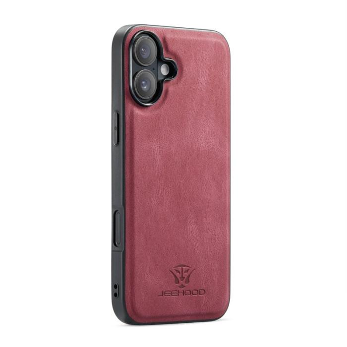 JEEHOOD - JEEHOOD iPhone 16 Plus Fodral Äkta Läder + Plast Avtagbar - Röd