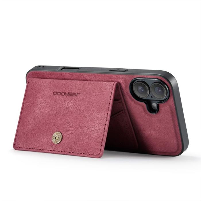 JEEHOOD - JEEHOOD iPhone 16 Plus Fodral Äkta Läder + Plast Avtagbar - Röd