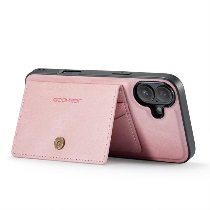 JEEHOOD - JEEHOOD iPhone 16 Plus Fodral Äkta Läder Plast Avtagbar - Rosa