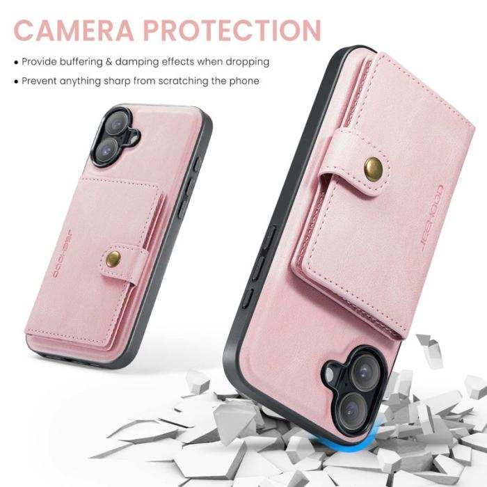 JEEHOOD - JEEHOOD iPhone 16 Plus Fodral Äkta Läder Plast Avtagbar - Rosa