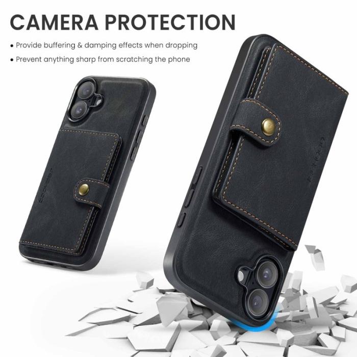JEEHOOD - JEEHOOD iPhone 16 Plus Fodral Äkta Läder + Plast Skydd - Svart