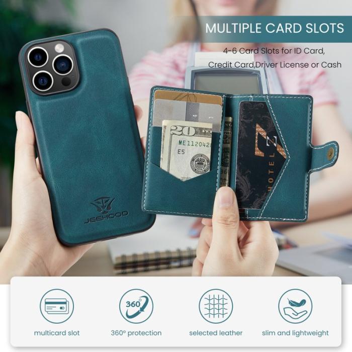 JEEHOOD - JEEHOOD iPhone 16 Pro Fodral Äkta Läder + Plast Avtagbar - Blå