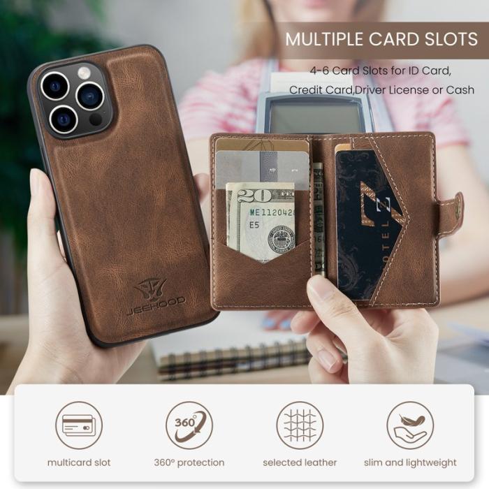 JEEHOOD - JEEHOOD iPhone 16 Pro Fodral Äkta Läder + TPU - Brun