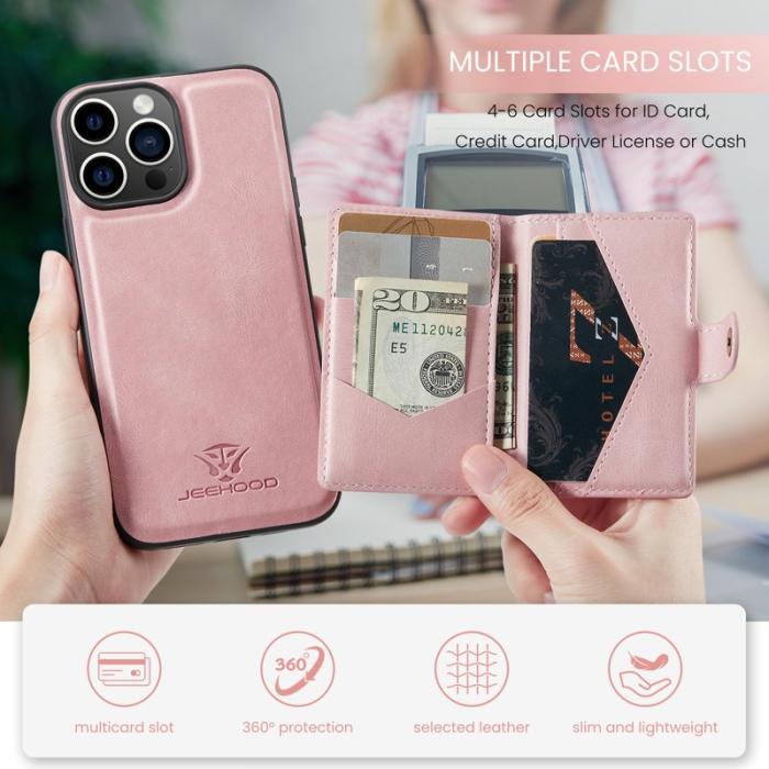 JEEHOOD - JEEHOOD iPhone 16 Pro Max Fodral Äkta Läder Plast - Rosa