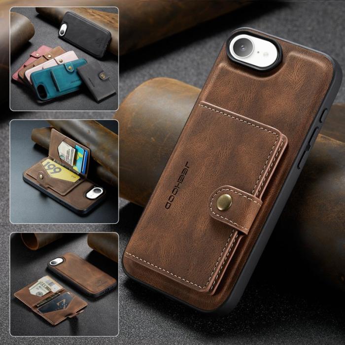 JEEHOOD - JEEHOOD iPhone 16e Fodral Äkta Läder Med Avtagbart Kortfack - Brun
