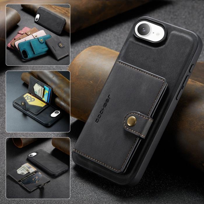 JEEHOOD - JEEHOOD iPhone 16e Fodral Äkta Läder Med Avtagbart Kortfack - Svart