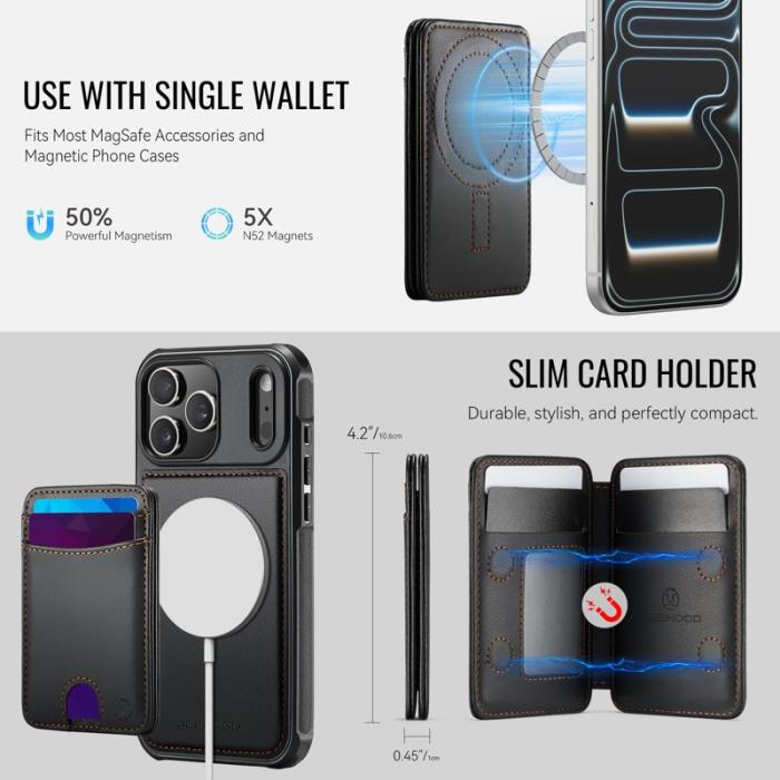 JEEHOOD - JEEHOOD iPhone 17 Pro Fodral Äkta Läder - Svart