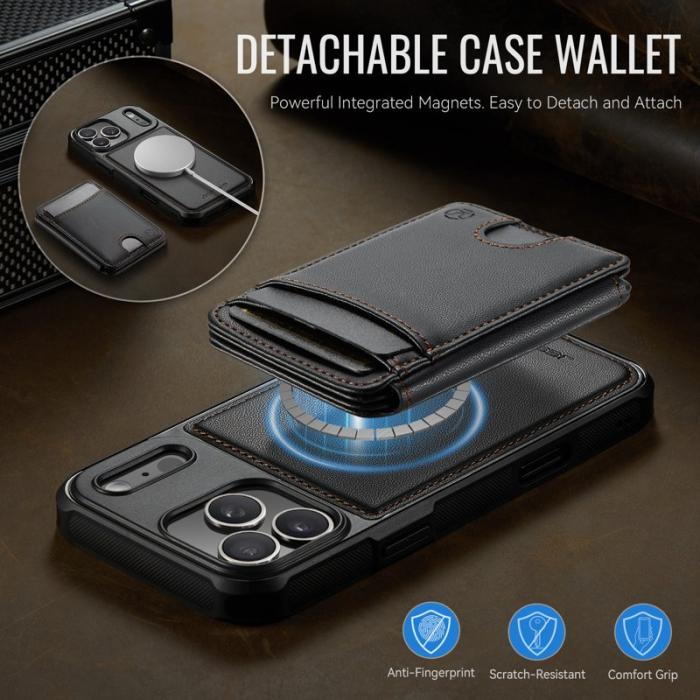 JEEHOOD - JEEHOOD iPhone 17 Pro Fodral Äkta Läder - Svart