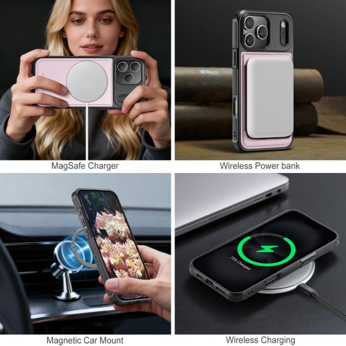 JEEHOOD - JEEHOOD iPhone 17 Pro Max Fodral Äkta Läder - Rosa