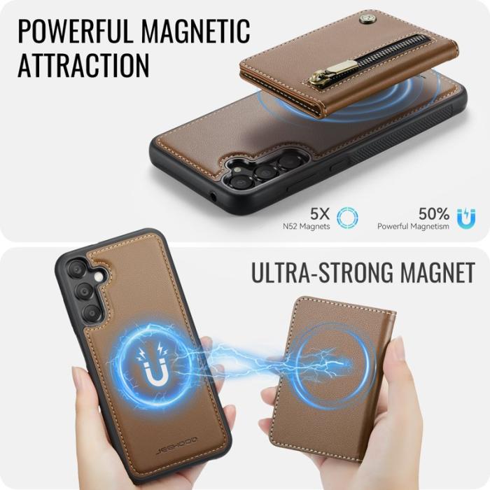 JEEHOOD - JEEHOOD Samsung Galaxy A35 5G Fodral Magnetiskt Läder - Brun