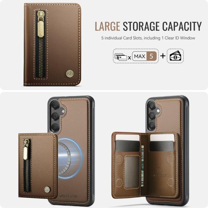 JEEHOOD - JEEHOOD Samsung Galaxy A35 5G Fodral Magnetiskt Läder - Brun