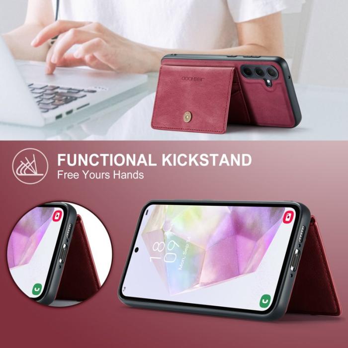 JEEHOOD - JEEHOOD Samsung Galaxy A35 5G Fodral Retro Konstläder Plast - Röd