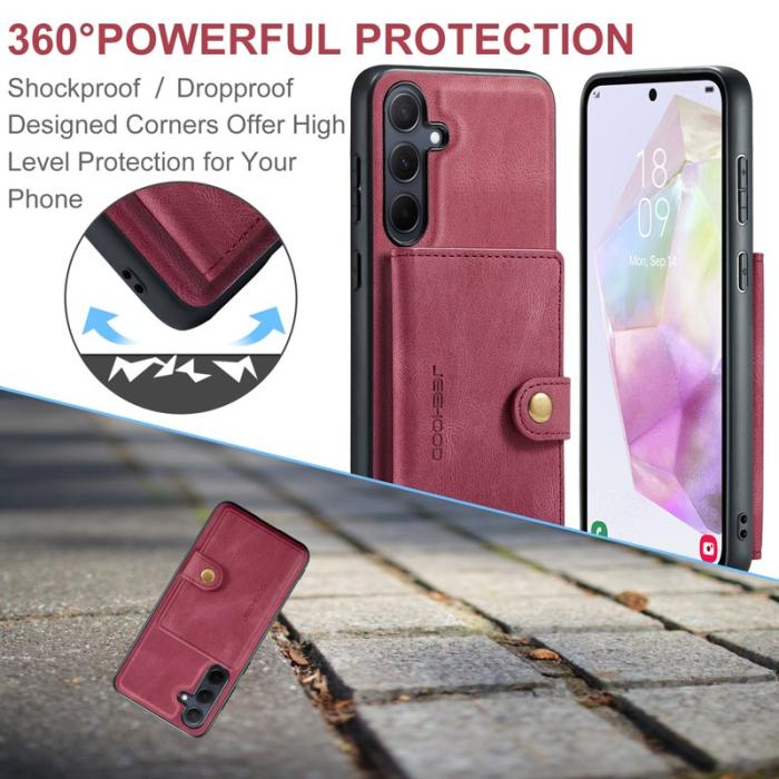 JEEHOOD - JEEHOOD Samsung Galaxy A35 5G Fodral Retro Konstläder Plast - Röd